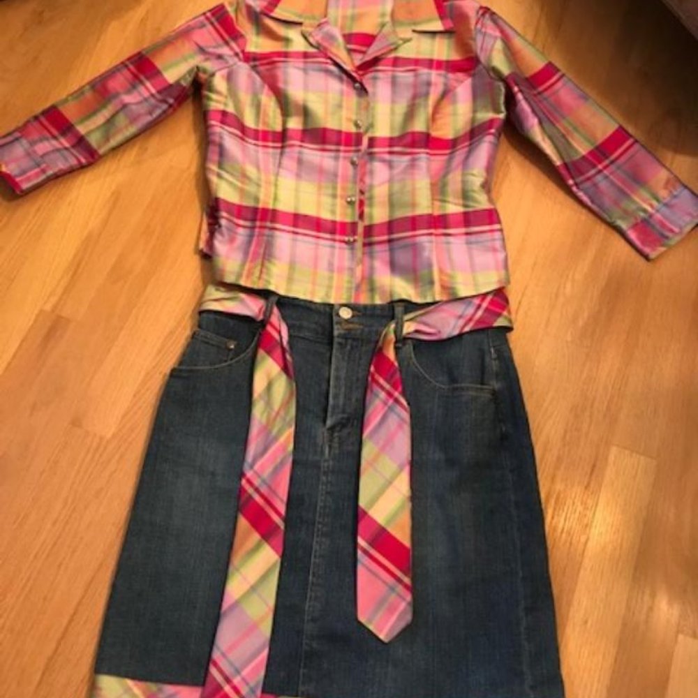 SILK JACKET/BLAZER & JEANS SKIRT SET -8P- LIKE NEW